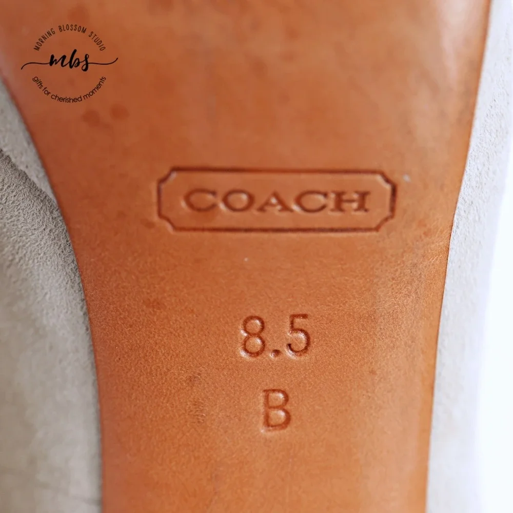 Coach Suede Y2K‎ Platform Stiletto Peep Toe Heel Pumps Light Gray Women 8.5